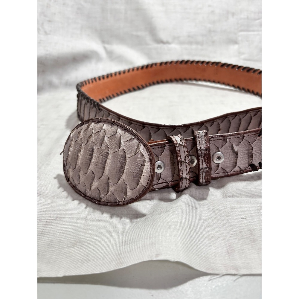 Snakeskin Belt Mens 38 Gray Whipstitch Exotic Cowboy Leather Western Buckle